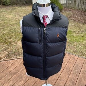POLO Ralph Lauren RL/150 Navy L Orange Logo Down Puffer Vest Men's Gillet PRL